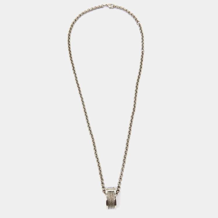 Pre Owned Charriol Silver Chain & Twisted Cable Ring Pendant Forever Necklace