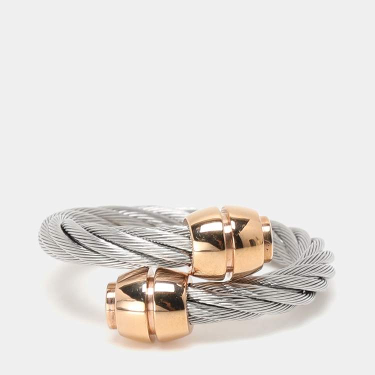 Pre Owned Charriol Silver/Rose Steel Gold Olive Celtic Ring 50