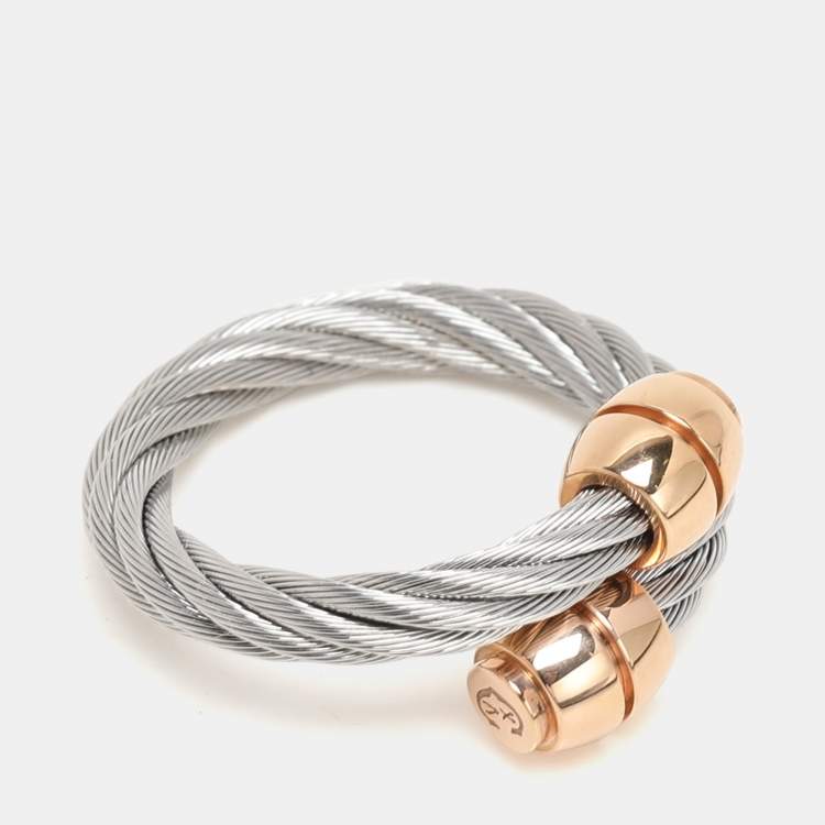 Pre Owned Charriol Silver/Rose Steel Gold Olive Celtic Ring 50