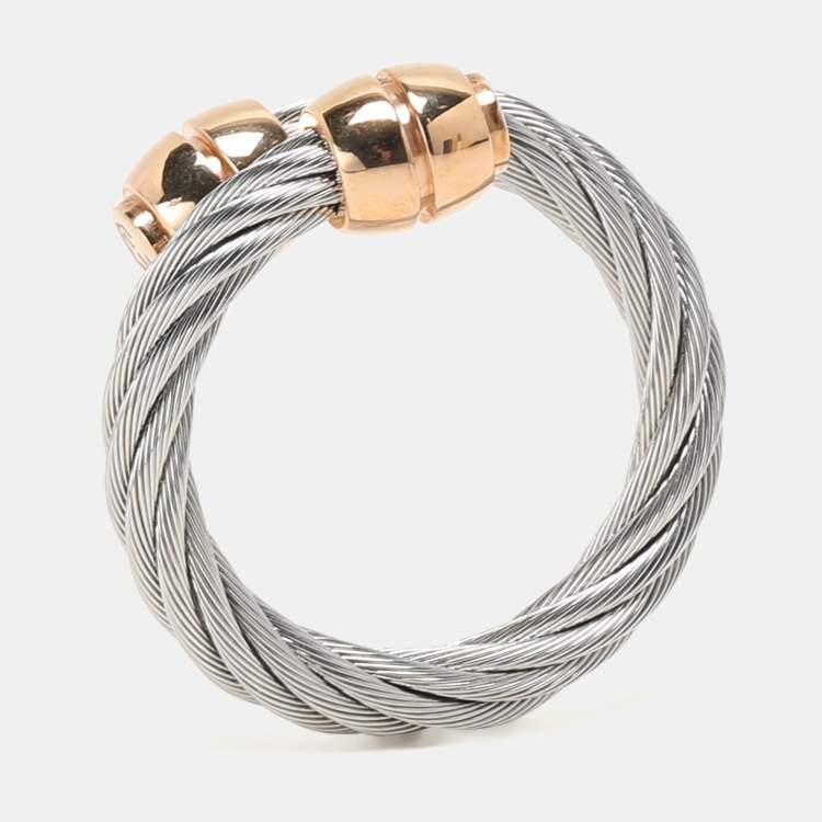 Pre Owned Charriol Silver/Rose Steel Gold Olive Celtic Ring 50