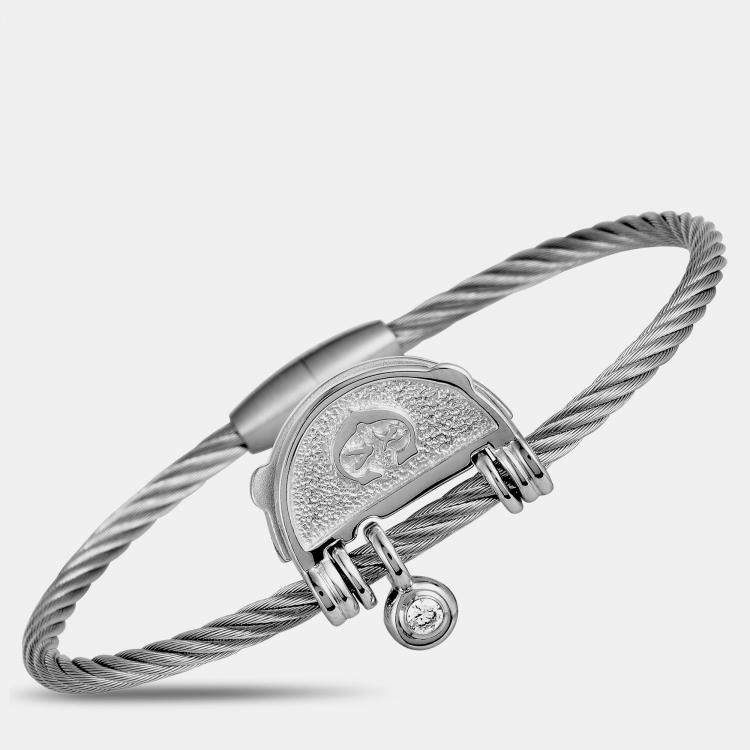 Pre Owned Charriol My Heart Sterling Silver and Cubic Zirconia Bangle Bracelet