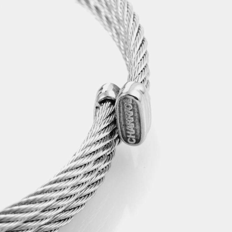 Pre Owned Charriol Celtic Classique Stainless Steel Yellow Gold Plated Diamonds and Lemon Citrine Cable Bangle Bracelet