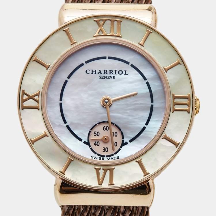 Pre Owned Charriol Mother of Pearl Rose Gold Plated Stainless Steel St-Tropez ST30PW.563.003 Women's Wristwatch 30 mm