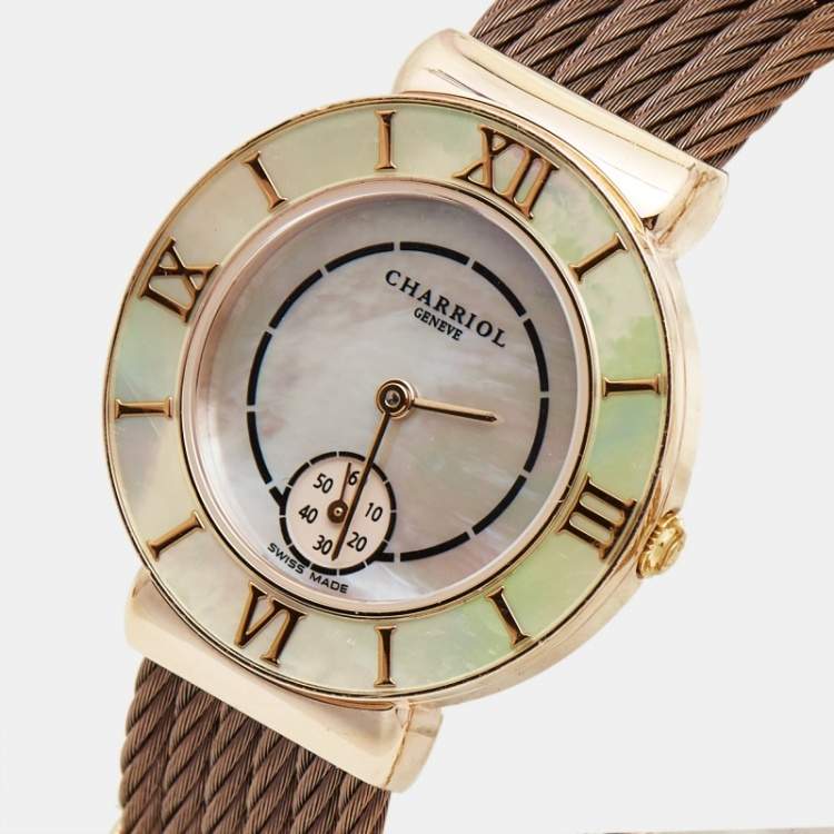 Pre Owned Charriol Mother of Pearl Rose Gold Plated Stainless Steel St-Tropez ST30PW.563.003 Women's Wristwatch 30 mm