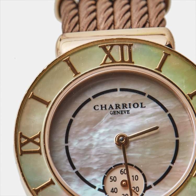 Pre Owned Charriol Mother of Pearl Rose Gold Plated Stainless Steel St-Tropez ST30PW.563.003 Women's Wristwatch 30 mm