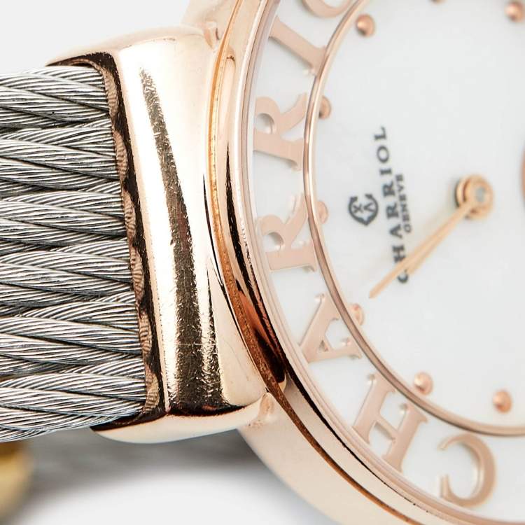 Pre Owned Charriol Mother Of Pearl Gold Plated And Stainless Steel St-Tropez ST30PC.560.014 Women's Wristwatch 30 mm