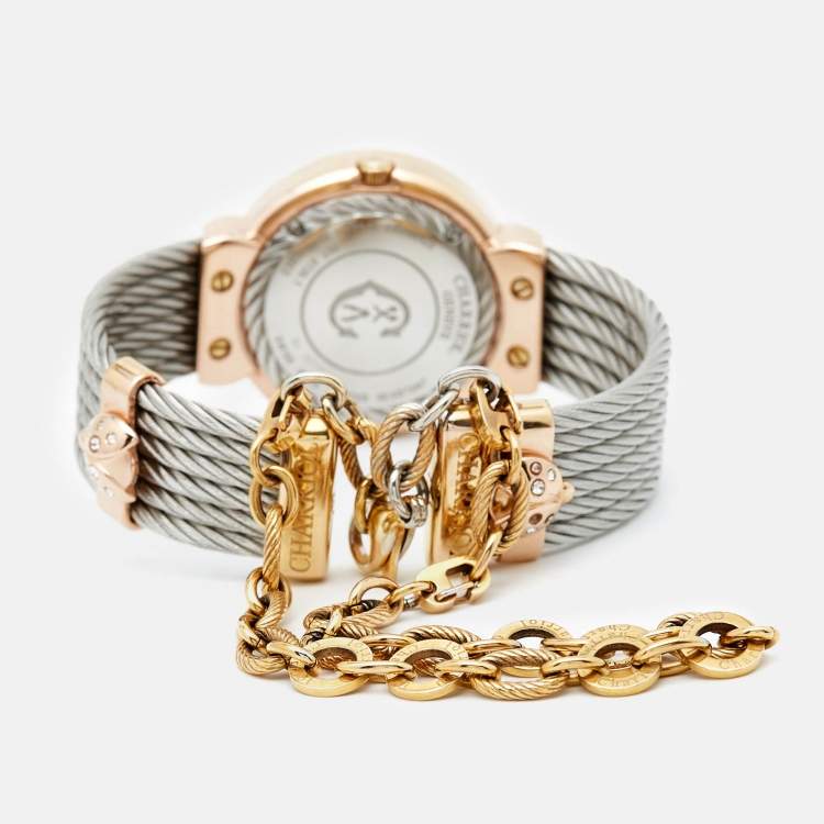 Pre Owned Charriol Mother Of Pearl Gold Plated And Stainless Steel St-Tropez ST30PC.560.014 Women's Wristwatch 30 mm