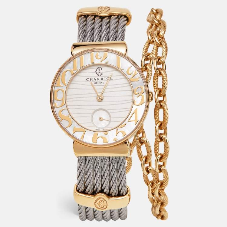 مملوكة مسبقًا Charriol Mother Of Pearl Two-Tone Stainless Steel ST-Tropez ST30.3 Women's Wristwatch 30 mm