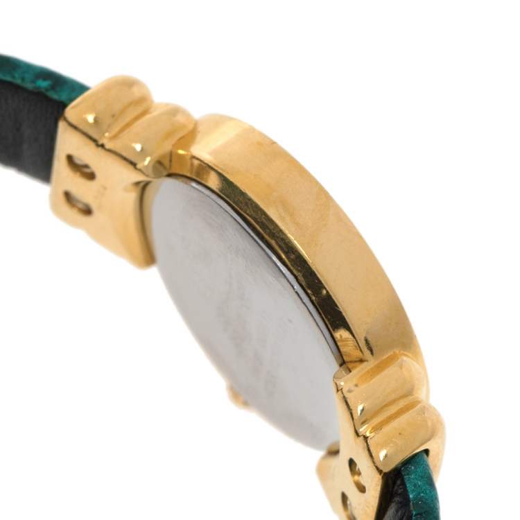 Pre Owned Philippe Charriol Yellow Mother Of Pearl Gold Plated Leather 28_9-12218 Women's Wristwatch 24 mm