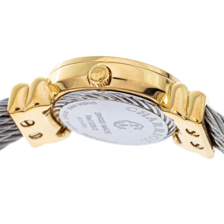 Pre Owned Charriol White Mother of Pearl Stainless Steel Gold Plated St-Tropez Ref.028/2 Women's Wristwatch 24.50 mm