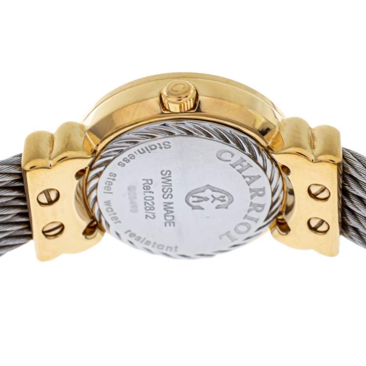Pre Owned Charriol White Mother of Pearl Stainless Steel Gold Plated St-Tropez Ref.028/2 Women's Wristwatch 24.50 mm