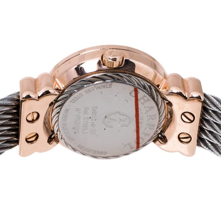 Pre Owned Charriol White Mother of Pearl Stainless Steel Diamonds Rose Gold Plated St-Tropez ST028.3 Women's Wristwatch 24.50 mm