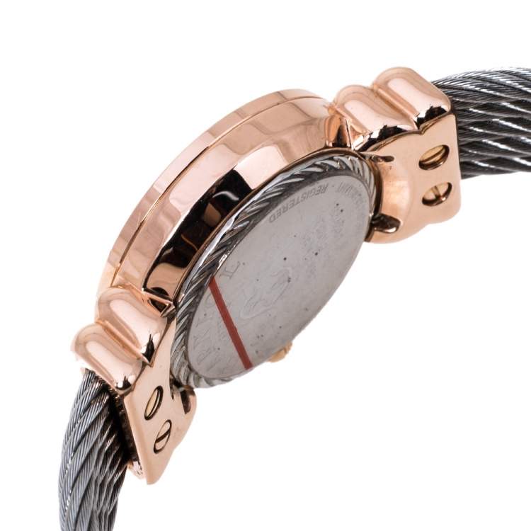 Pre Owned Charriol White Mother of Pearl Stainless Steel Diamonds Rose Gold Plated St-Tropez ST028.3 Women's Wristwatch 24.50 mm