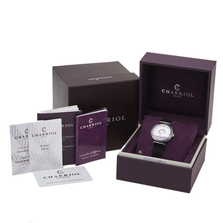 Pre Owned Charriol White Ceramic & Stainless Steel Rubber AEL AE33CB.173.004 Women's Wristwatch 33 mm