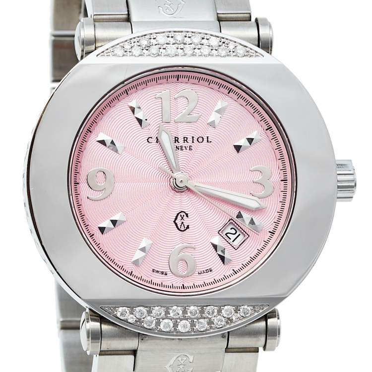 Pre Owned Charriol Pink Stainless Steel Diamonds Colvmbvs CCR38 Women's Wristwatch 38 mm