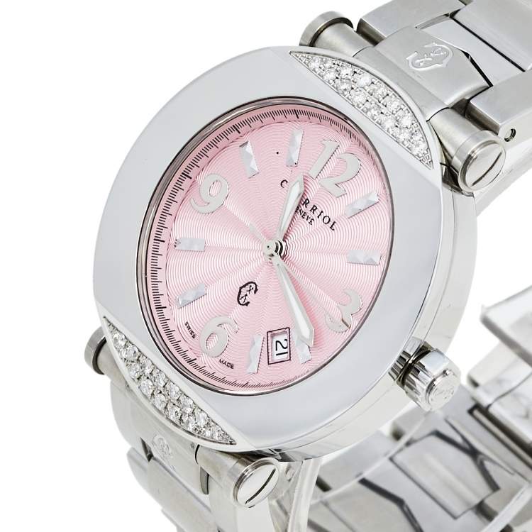 Pre Owned Charriol Pink Stainless Steel Diamonds Colvmbvs CCR38 Women's Wristwatch 38 mm
