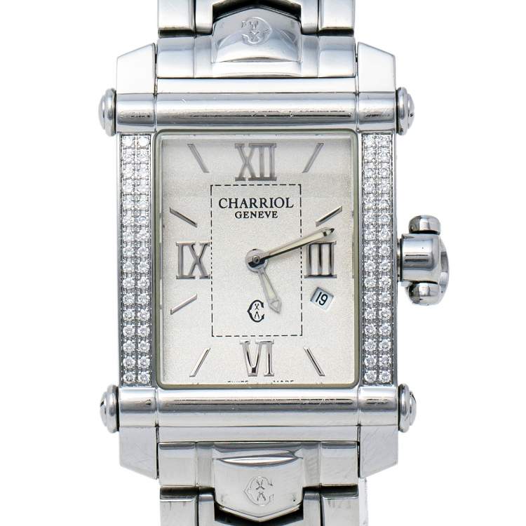 Pre Owned Charriol Silver Stainless Steel Diamonds Colvmbvs CCSTRH Women's Wristwatch 25 mm