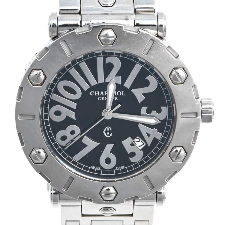 Pre Owned Charriol Black Stainless Steel Rotonde Ref.RT38 Women's Wristwatch 38 mm