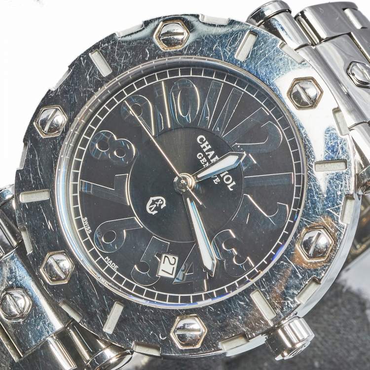 Pre Owned Charriol Black Stainless Steel Rotonde Ref.RT38 Women's Wristwatch 38 mm