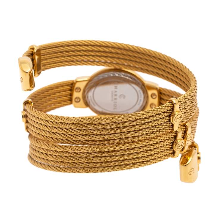 Pre Owned Charriol Mother of Pearl Diamond Gold Plated Stainless Steel Twist Women's Wristwatch 21 mm