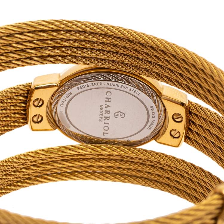 Pre Owned Charriol Mother of Pearl Diamond Gold Plated Stainless Steel Twist Women's Wristwatch 21 mm
