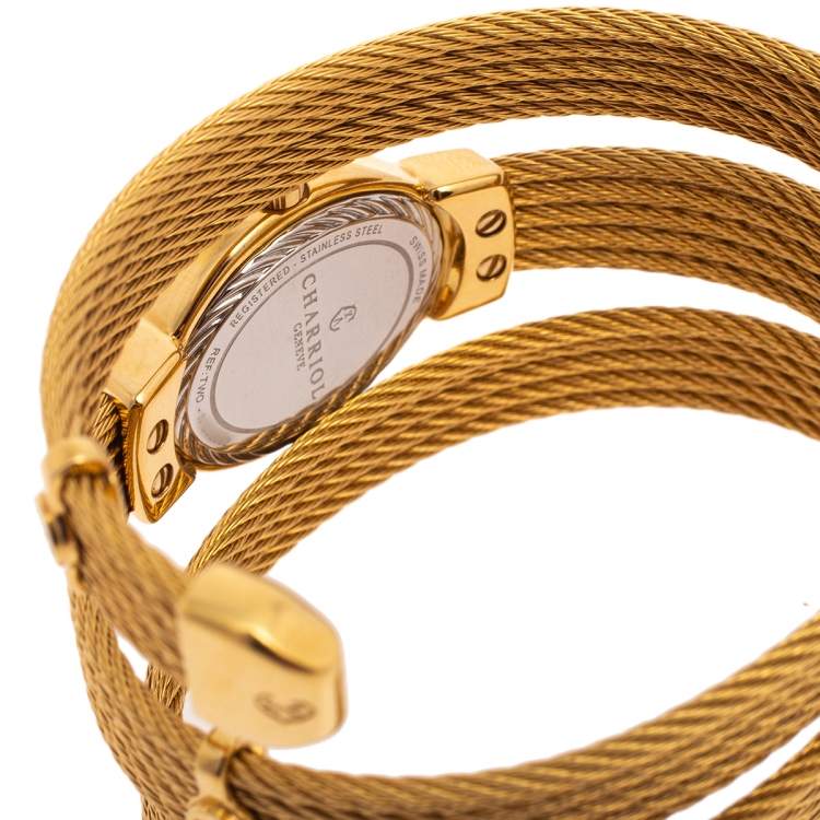 Pre Owned Charriol Mother of Pearl Diamond Gold Plated Stainless Steel Twist Women's Wristwatch 21 mm