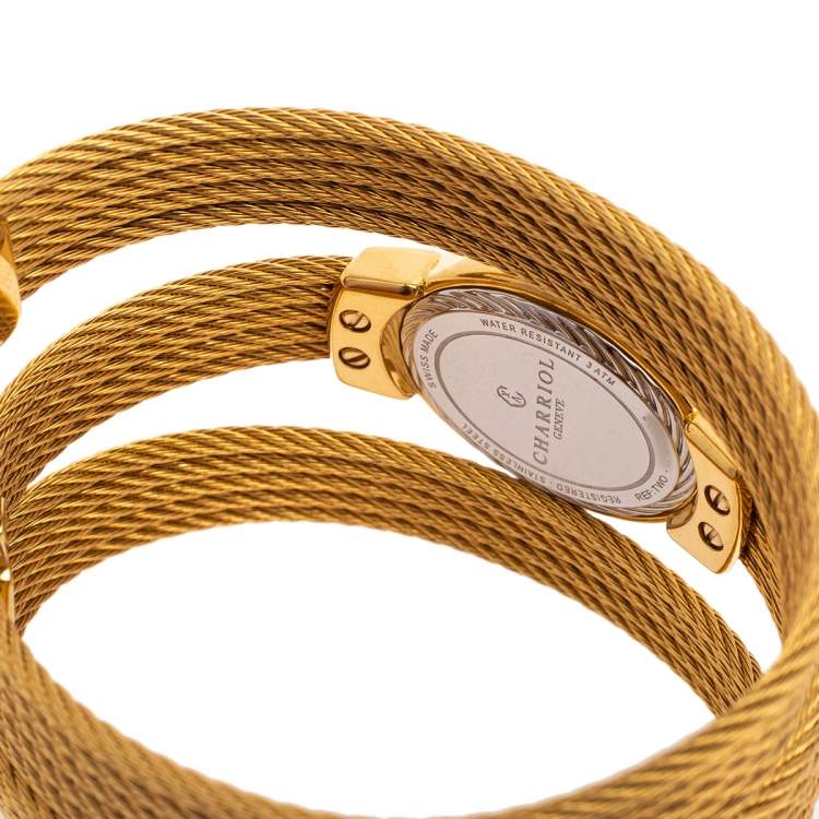 Pre Owned Charriol Mother of Pearl Diamond Gold Plated Stainless Steel Twist Women's Wristwatch 21 mm