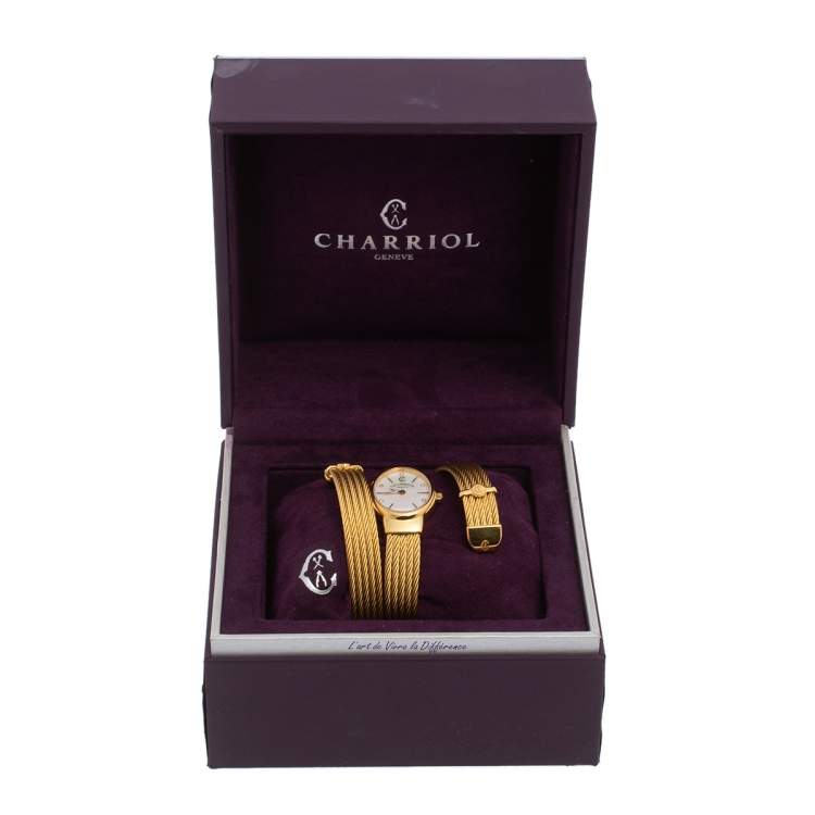 Pre Owned Charriol Mother of Pearl Diamond Gold Plated Stainless Steel Twist Women's Wristwatch 21 mm
