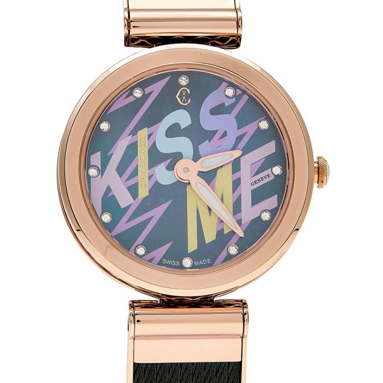 Pre Owned Charriol Mother of Pearl Diamond Two Tone PVD Coated Stainless Steel Forever FE32302016 Women's Wristwatch 32 mm