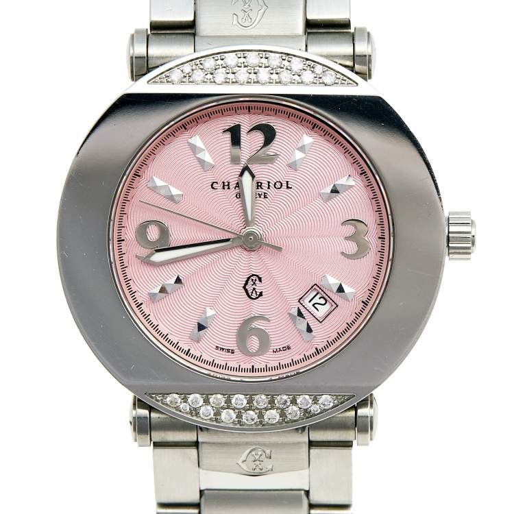 Pre Owned Charriol Pink Stainless Steel Diamonds Colvmbvs CCR38 Women's Wristwatch 38 mm