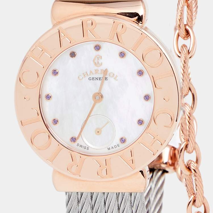 Pre Owned Charriol Mother of Pearl Two Tone Stainless Steel St. Tropez ST30CP1.560.023 Women's Wristwatch 30 mm