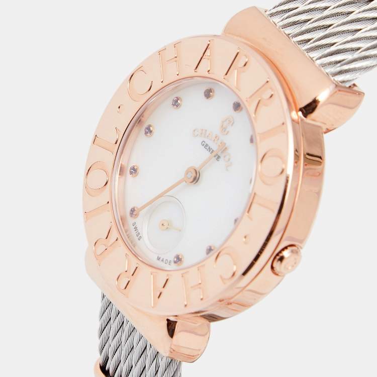Pre Owned Charriol Mother of Pearl Two Tone Stainless Steel St. Tropez ST30CP1.560.023 Women's Wristwatch 30 mm
