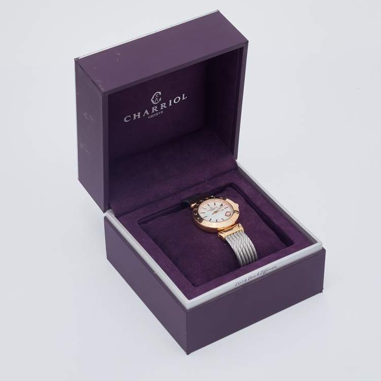 مملوكة مسبقًا Charriol Mother Of Pearl Rose Gold Plated Stainless Steel Alexandre C Women's Wristwatch 34 mm
