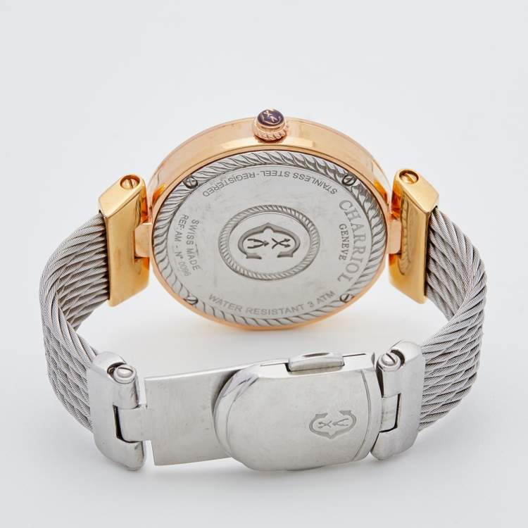 مملوكة مسبقًا Charriol Mother Of Pearl Rose Gold Plated Stainless Steel Alexandre C Women's Wristwatch 34 mm