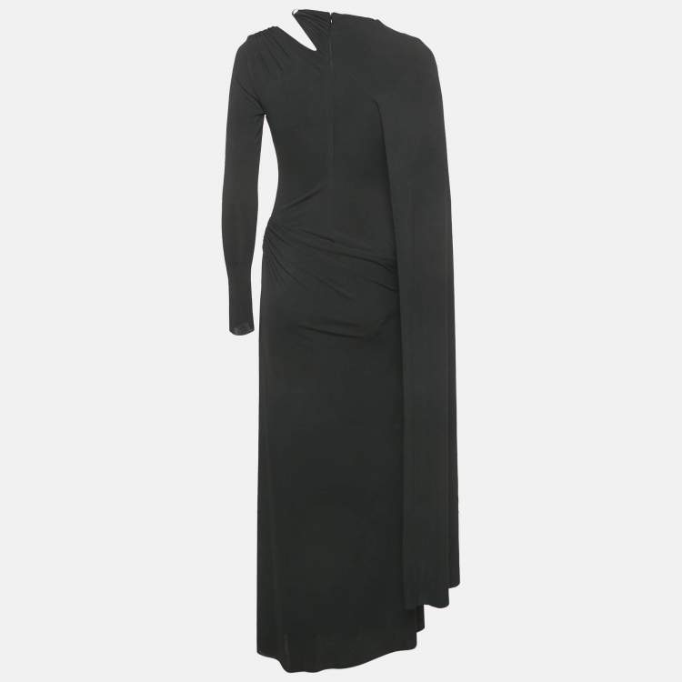 Pre Owned Chats By C.Dam Black Jersey Asymmetric Draped Gown S