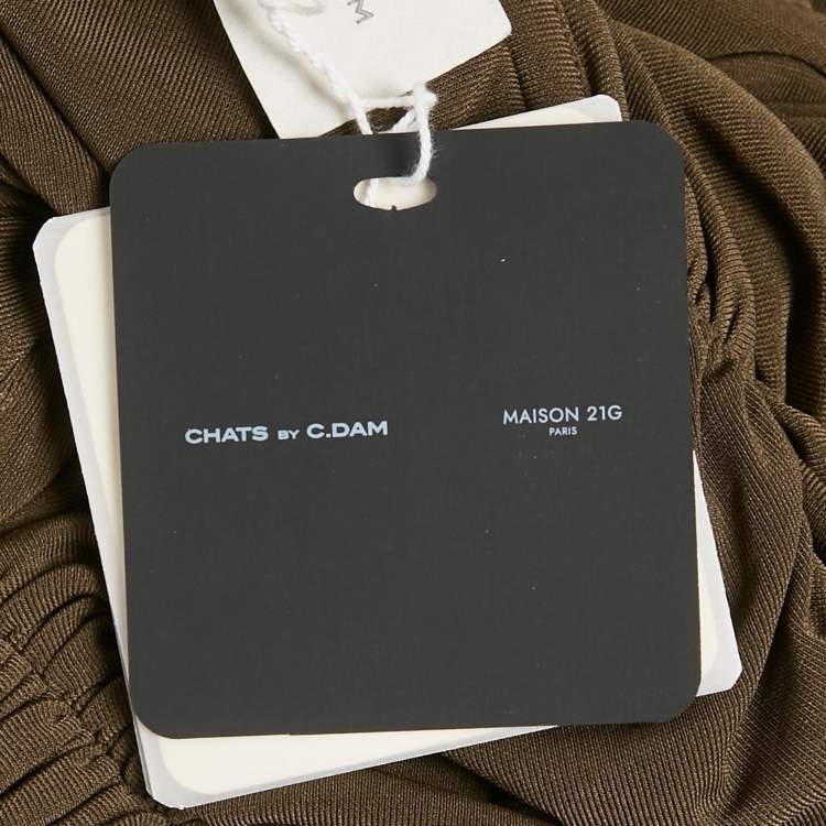 Pre Owned Chat's by C.Dam Brown Jersey Ruche Bodysuit S