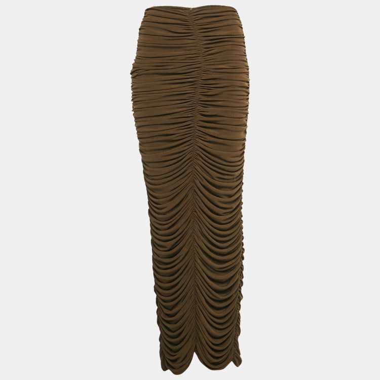 Pre Owned Chat's by C.Dam Brown Jersey Ruche Maxi Skirt S