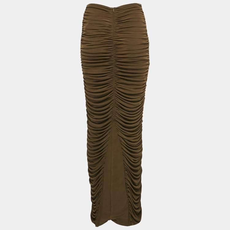 Pre Owned Chat's by C.Dam Brown Jersey Ruche Maxi Skirt S