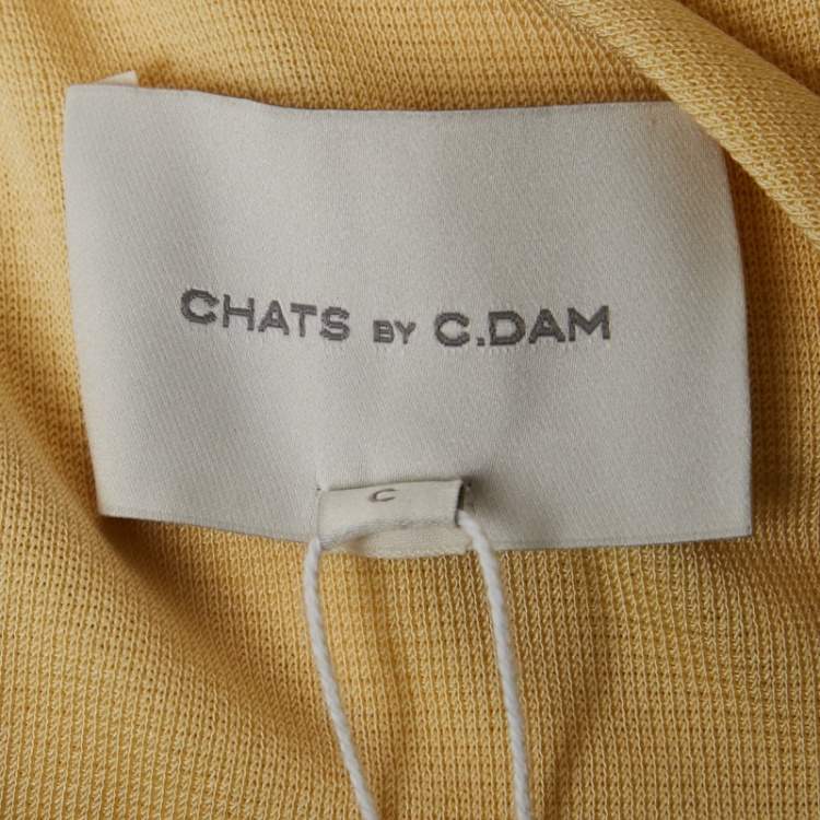 Pre Owned Chats By C.Dam Yellow Jersey One-Shoulder Draped Mini Dress S