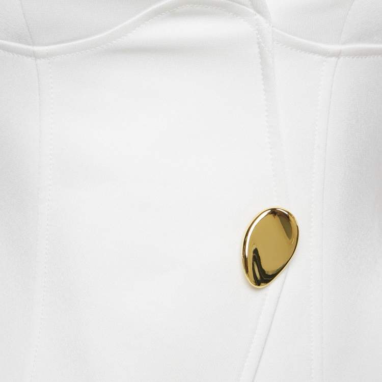 Pre Owned Chats By C.Dam White Crepe Asymmetric Shoulder Esther Blazer S