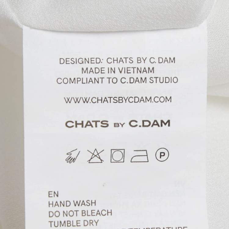 Pre Owned Chats By C.Dam White Crepe Asymmetric Plisse Esther Midi Skirt S