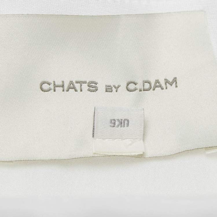 Pre Owned Chats By C.Dam White Crepe Asymmetric Plisse Esther Midi Skirt S