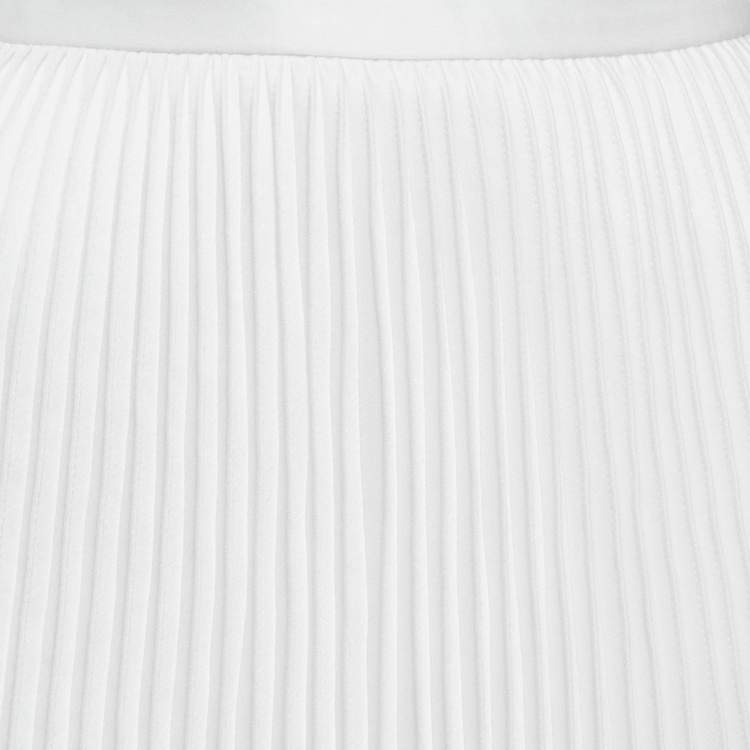 Pre Owned Chats By C.Dam White Crepe Asymmetric Plisse Esther Midi Skirt S