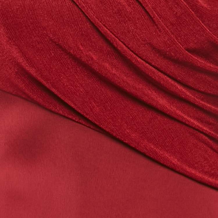 Pre Owned Chats By C.Dam Red Jersey and Crepe Off-Shoulder Gown S