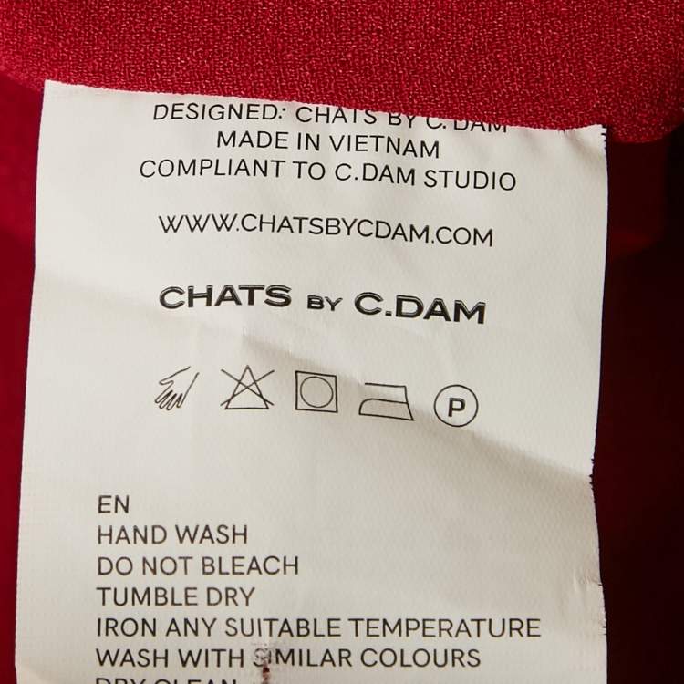 Pre Owned Chats By C.Dam Red Jersey and Crepe Off-Shoulder Gown S