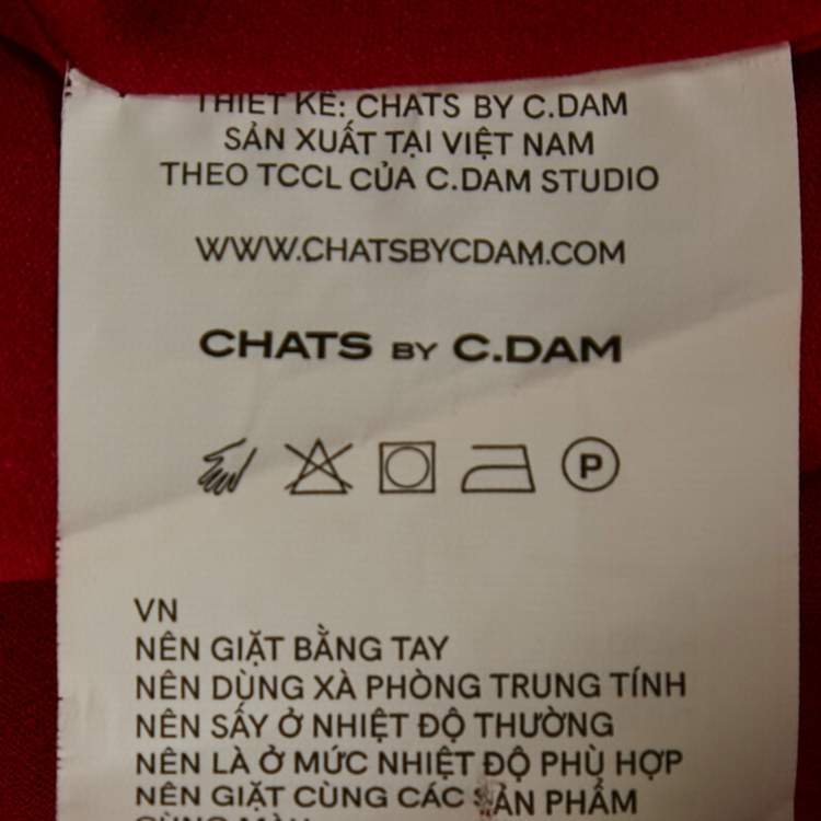 Pre Owned Chats By C.Dam Red Jersey and Crepe Off-Shoulder Gown S