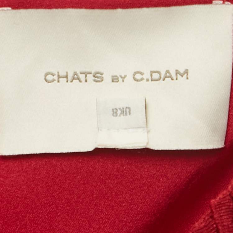 Pre Owned Chats By C.Dam Red Jersey and Crepe Off-Shoulder Gown S