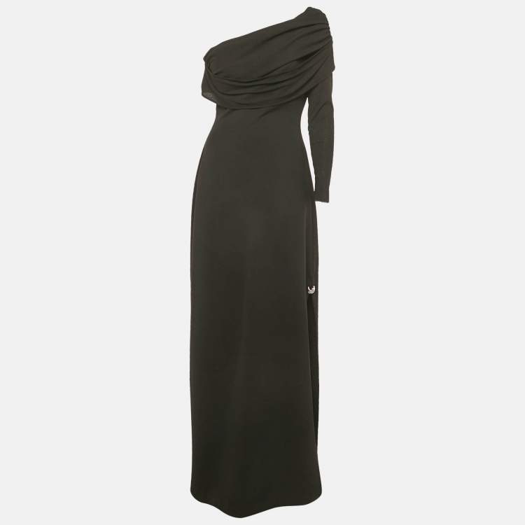 Pre Owned Chats By C.Dam Black Jersey One Shoulder Cut-Out Maxi Dress S 