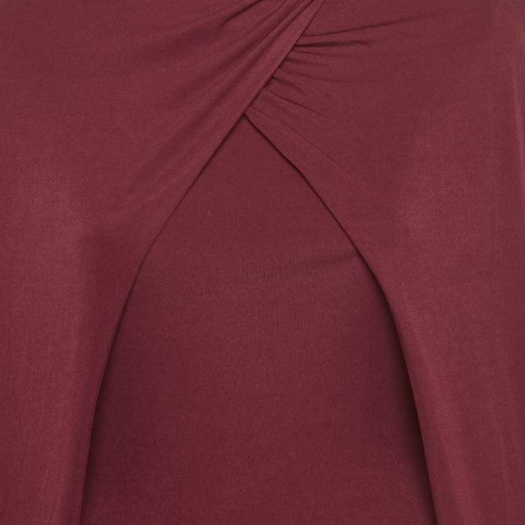 Pre Owned Chats By C.Dam Maroon Jersey Knit Cape Detail Valeris Maxi Dress S