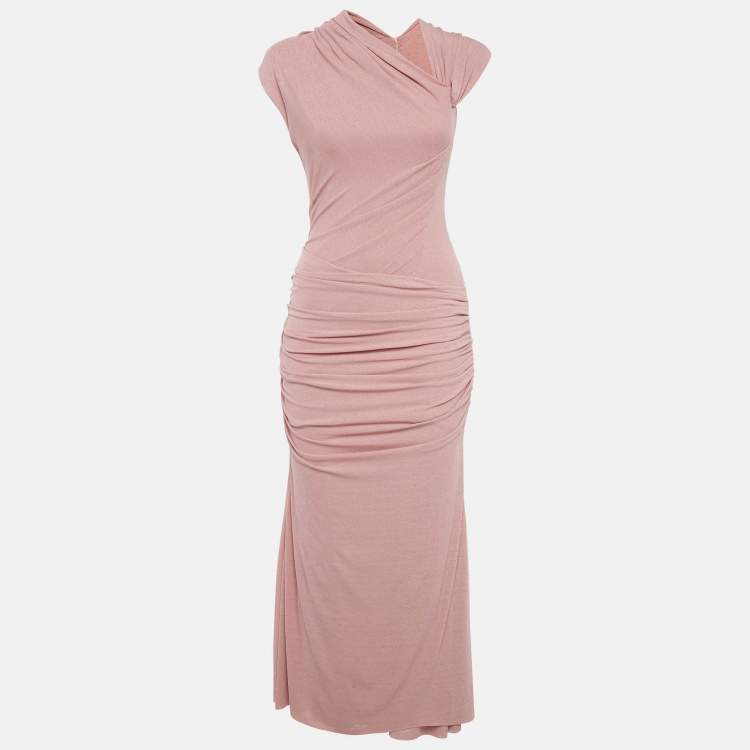 Pre Owned Chats By C.Dam Pink Jersey Draped Anne-Moss Dress S